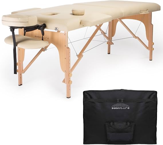 Saloniture Professional Portable Folding Massage Table with Carrying Case - Cream