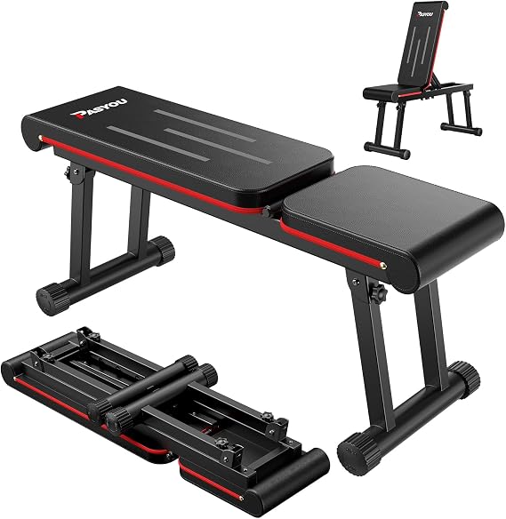 PASYOU Adjustable Weight Bench, 660LB Capacity Foldable Workout Bench, Incline Flat Bench Press for Home Gym, Dual-Frame Strength Training Bench, No Assembly Required, Wider Seat