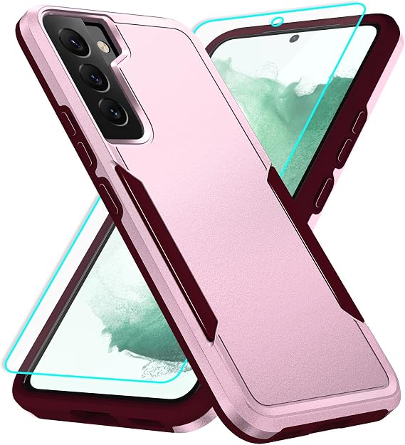 for Galaxy S22 Case with Screen Protection: Heavy Duty Protective Shockproof and Scratch Proof Cell Phone case for Samsung Galaxy S22-Pink