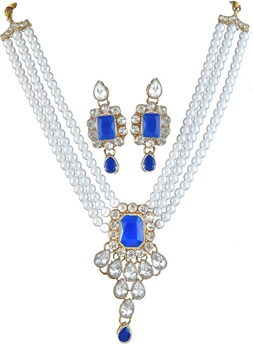 JewarHaat Set Pearl Polki Ad Cz Gold Plated Color Stones Y-Necklace With Earrings Traditional Indian Bridal Modern & Latest Wedding Jewelry For Women