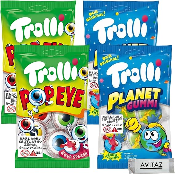 Trolli Earth Gummies 2.6 oz 75 g & Eyeball Gummies 2.6 oz 75 g Each 2 Bags, Total 4 Bags Set