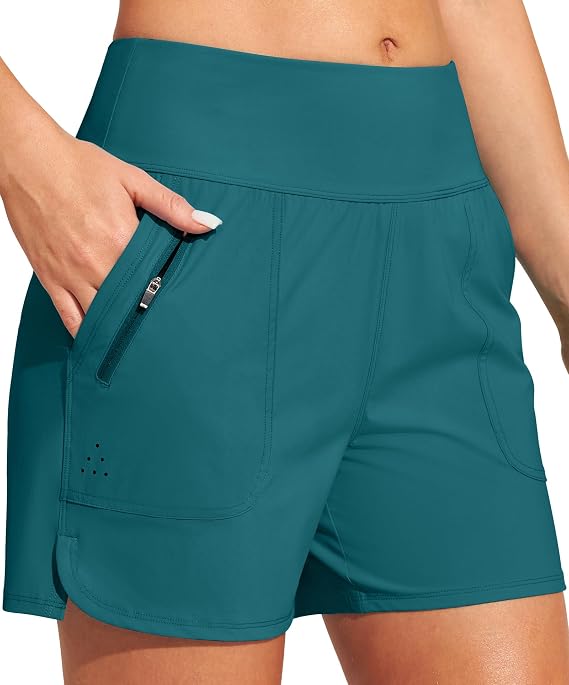 Heathyoga 5" Swim Board Shorts Women Stretchy High Waisted Bathing Suits Bottoms Quick Dry UPF 50+ Beach Shorts with Liner
