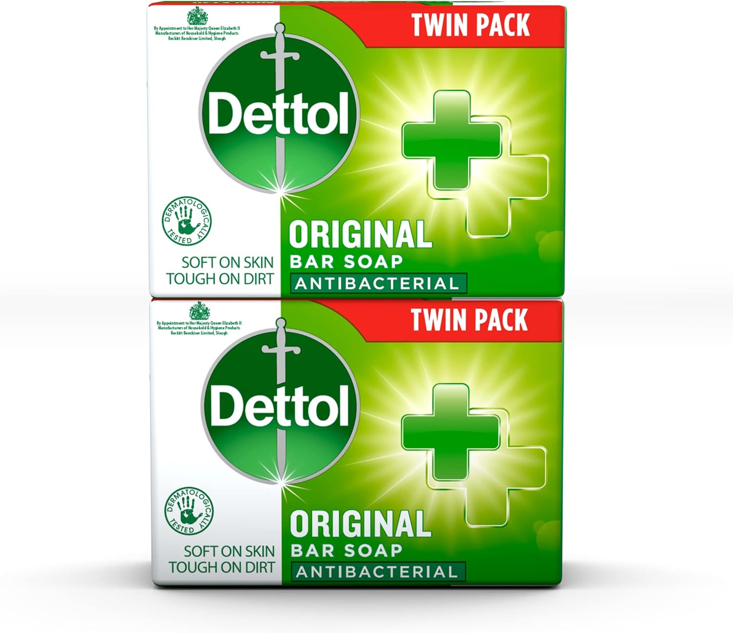 Dettol Soap, Original Antibacterial Bar, 2 Pack 100g x 2 Disinfectant, Soft on Skin, Tough on Dirt, Suitable for Everyday Use, Contains Skins Moisturising Agents, Kills 99.9 Percent of bacteria