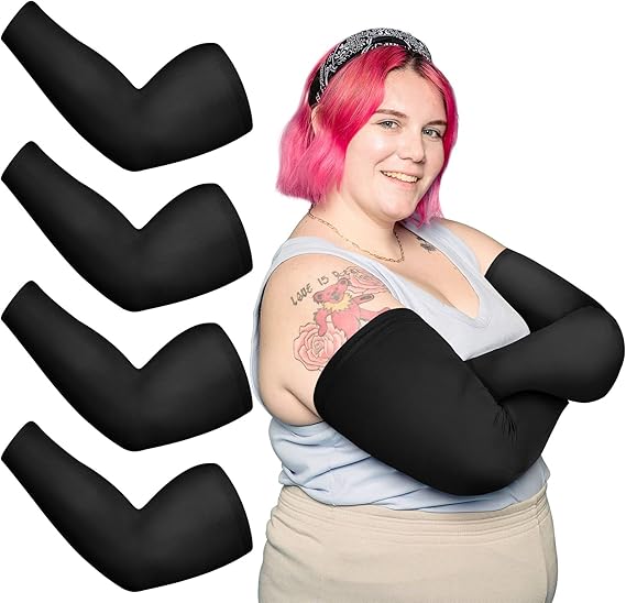 Chuarry 4 Pairs Plus Size Arm Sleeves for Women Men UV Sun Protection Cooling Ice Silk Arm Wraps for Flabby Arms