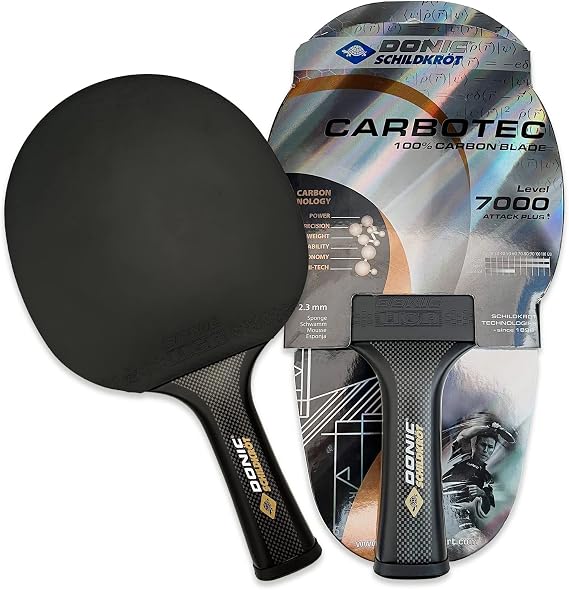 Donic-Schildkrot CarboTec 7000 Table Tennis Racket, 100% Carbon, Concave Handle, 2,3 mm Sponge, Liga Pad - ITTF, 758216