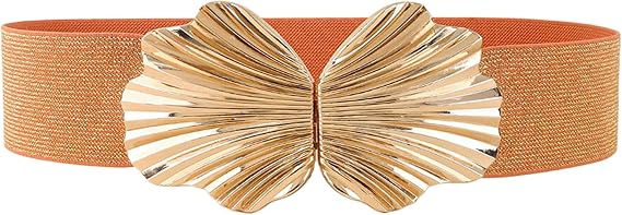 Women Brilliant Waist Belt Elastic Skinny Belt with Shell Shape Buckle Shiny Dress Belt Waistband for Girls