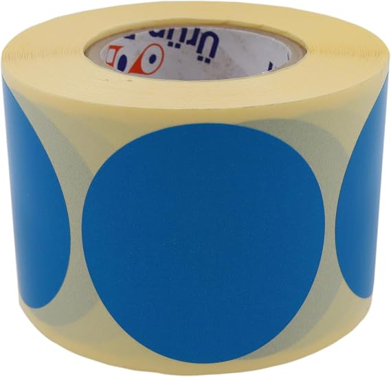 Kuşe Daire Renk Baskılı Çap Etiketi 50mm X 50mm Ölçülerinde Yuvarlak Çıkartma Sticker 500 Adet Kendinden Yapışkanlı Rulo Etiketi Barkod Yazıcılar ile Uyumlu 40mm Kuka Kağıt Bazlı Etiket (MAVİ)