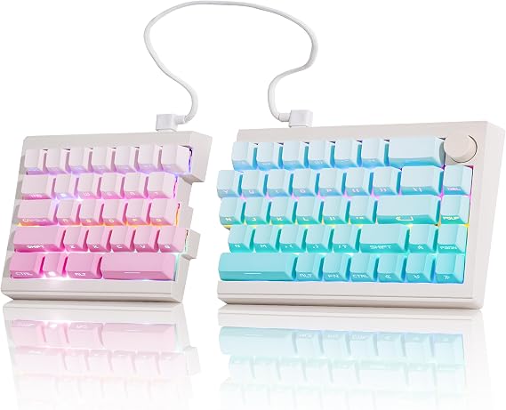 ZORNHER ST68 Wireless Ergonomic Split Mechanical Keyboard,65% Pink & Blue Custom Creamy TKL Keyboard with Knob,Lighted Up PBT Keycaps,Pre-lubed Linear Switches,Hot-Swappable,RGB Backlit