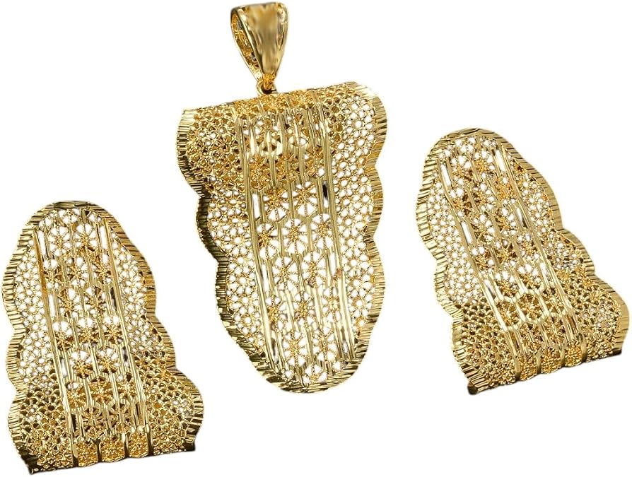 New 2026 Hollowed Large Jewelry Dubai 18K Gold Plated Colored Pendant Necklace Luxury Cuban Earrings For Female Women Party Gift Jewelry Fashion Accessories Creative Gift