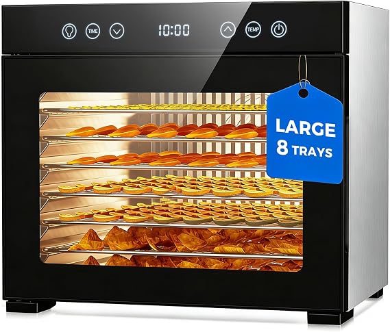 Food Dehydrator Machine, Powerful Dehydrator with 8 Stainless Steel Trays, Adjustable Timer & Temperature, Quiet Food Dryer for Jerky, Fruits, Herbs, Dog Treats