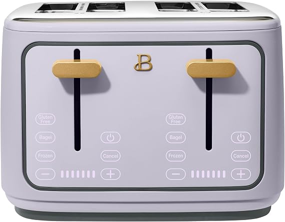 Toaster with Touch Activated Display by Drew Barrymore,Extra-Wide Slots, 7 Settings, Reheat Functions, LED Countdown Timer (Lavender)