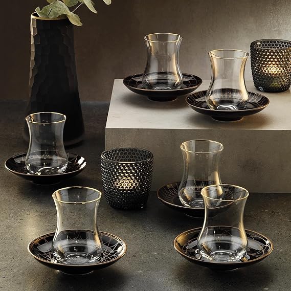 Sandro Moreno 1898 Davinci Siyah 12 Parça Altı Kişilik Çay Seti 150 ml