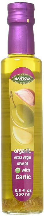 Mantova Garlic Organic Flavored Extra Virgin Olive Oil, Bottles, 8.5 oz by Mantova