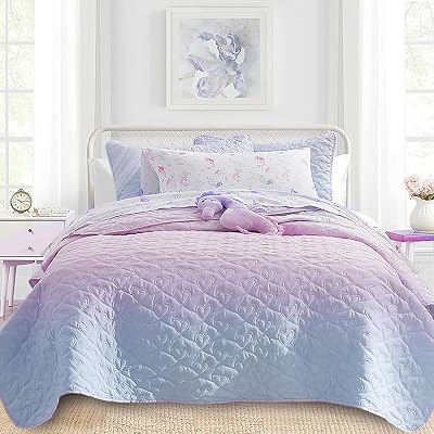 Twin Size 2 Piece Quilt Set, Bailey Printed Bedding Coverlet Set, Lightweight Soft Reversible Bedspread Sets for All Season 1 Quilt & 1 Pillow Shams