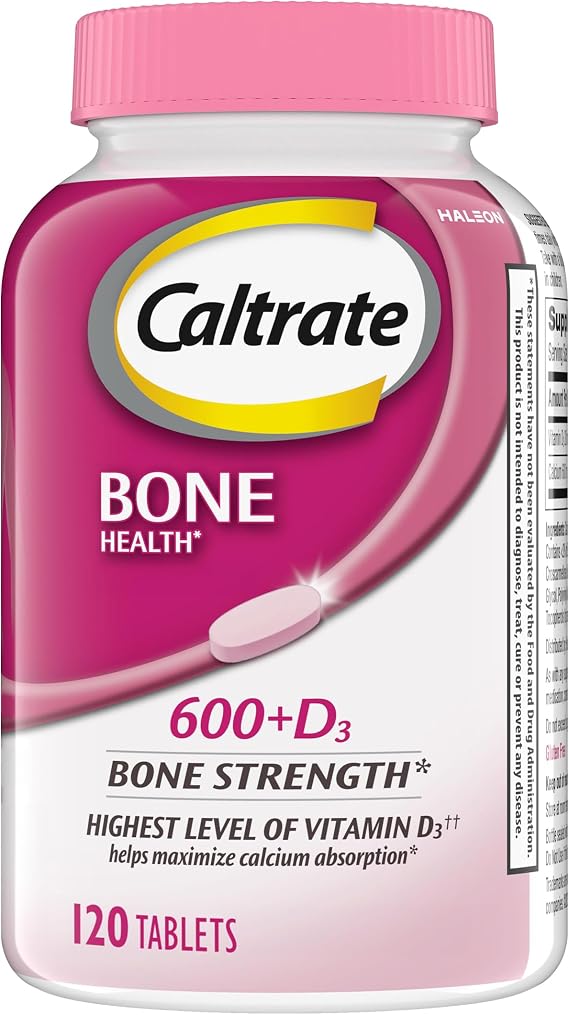 Caltrate 600 Plus D3 Vitamin D and Calcium Supplement Tablets, 120 Count | Highest Level of Vitamin D3, Maximizes Calcium Absorption to Support Strong Bones and Daily Function