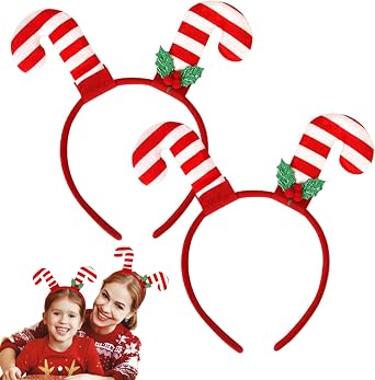 QDTK 2Pcs Christmas Candy Cane Headband Red White Candy Hair Bands Christmas Hair Accessories for Women Girls Xmas Party Favors Supplies