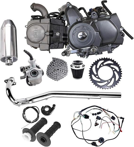 TDPRO Full Set of Lifan 125cc Engine Semi-Auto 4 Stroke Motor with Wiring Harness Carburetor Chain Sprocket for Trail Bike CT110 125 Dirt Bike Trike
