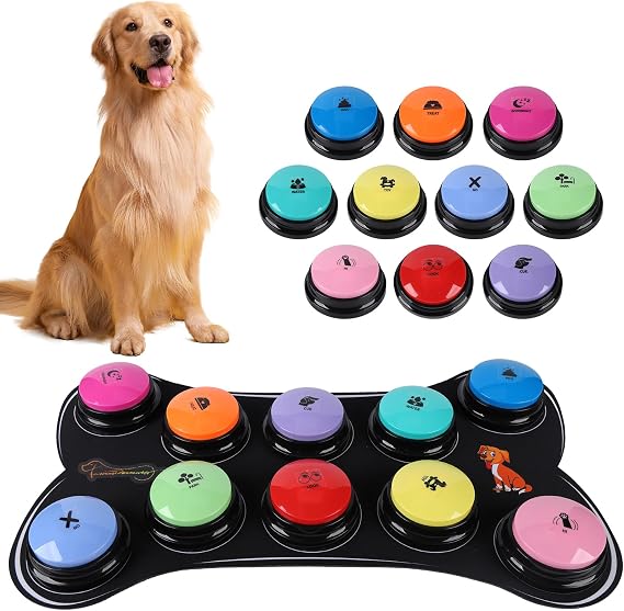 Dog Buttons for Communication 10 Dog Talking Buttons Starter Set 30S HD Recordable Training Buttons with Waterproof Anti-Slip Mat + 50 Scene Stickers