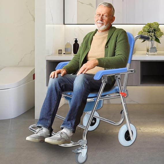 4 in 1 Shower Commode Wheelchair,Portable Rolling Shower Chair with Wheels for Elderly Disabled Adults,Bariatric 330lbs Capacity with Swivel Up Armrest and Adjustable Transport Features 1