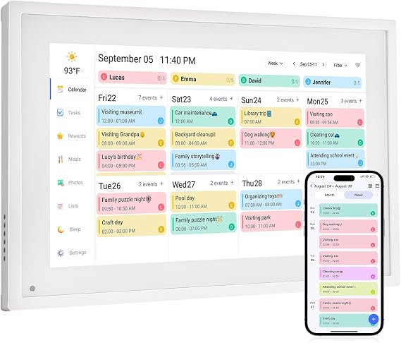 Digital Calendar Chore Chart - Touchscreen Interactive Digital Planner Display - WiFi Smart Planner w/LCD Display, Task Scheduling & Reward Tracker - Family Schedule Smart Display(10.1-inch, White)