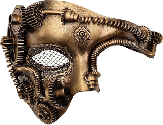 Ubauta Steampunk Masquerade Mask for Men Costume: Mesh Half-Face Cyborg Mask for Halloween Party Cosplay Phantom of the Opera - Gold