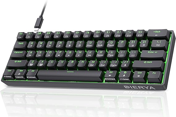 DIERYA 60% Mechanical Keyboard, DK61se Wired Gaming Keyboard with Red Switches, LED Backlit Ultra-Compact 61 Keys Mini Office Keyboard for Windows Laptop PC Gamer Typist(Black)