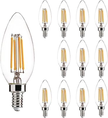 E12 LED Light Bulbs Dimmable 2700K Warm White 4 watt 40W Equivalent Chandelier Light Bulb Filament LED Candle Bulbs,for Ceiling Fan Home,Candle Lamp,Bedroom Decor. 2700k Warm White, 12-Pack