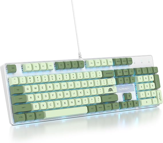 Owpkeenthy Full Size Green Mechanical Gaming Keyboard with Number Pad, Wired 100% Office NKRO Keyboard RGB Backlit 104 Keys with Red Switch for PC Gamer (104 Matcha)