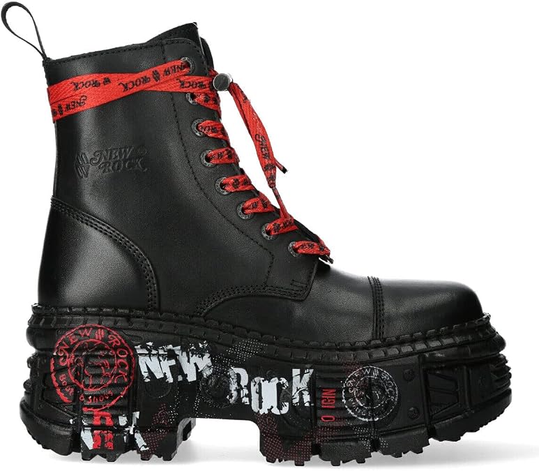 New Rock Boots WALL126CCT-C1 Unisex Metallic Black Leather Platform Gothic Boots