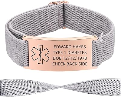 Personalized Medical Alert Bracelet for Men & Women, Custom Stainless Steel ID Bracelet with Adjustable Elastic Band, free Engraving for Autism, Allergy, Diabetes