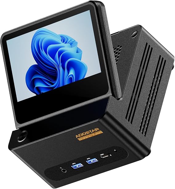 AOOSTAR G-FLIP AMD R7 H255 Mini Computer Without RAM/SSD/OS, MINI Gaming PC with 5 inch Touchscreen,2X DDR5 5600Mhz RAM Slots, 2X M.2 2280 NVME SSD Slots,Oculink/Dual USB4/2 x 2.5GB LAN