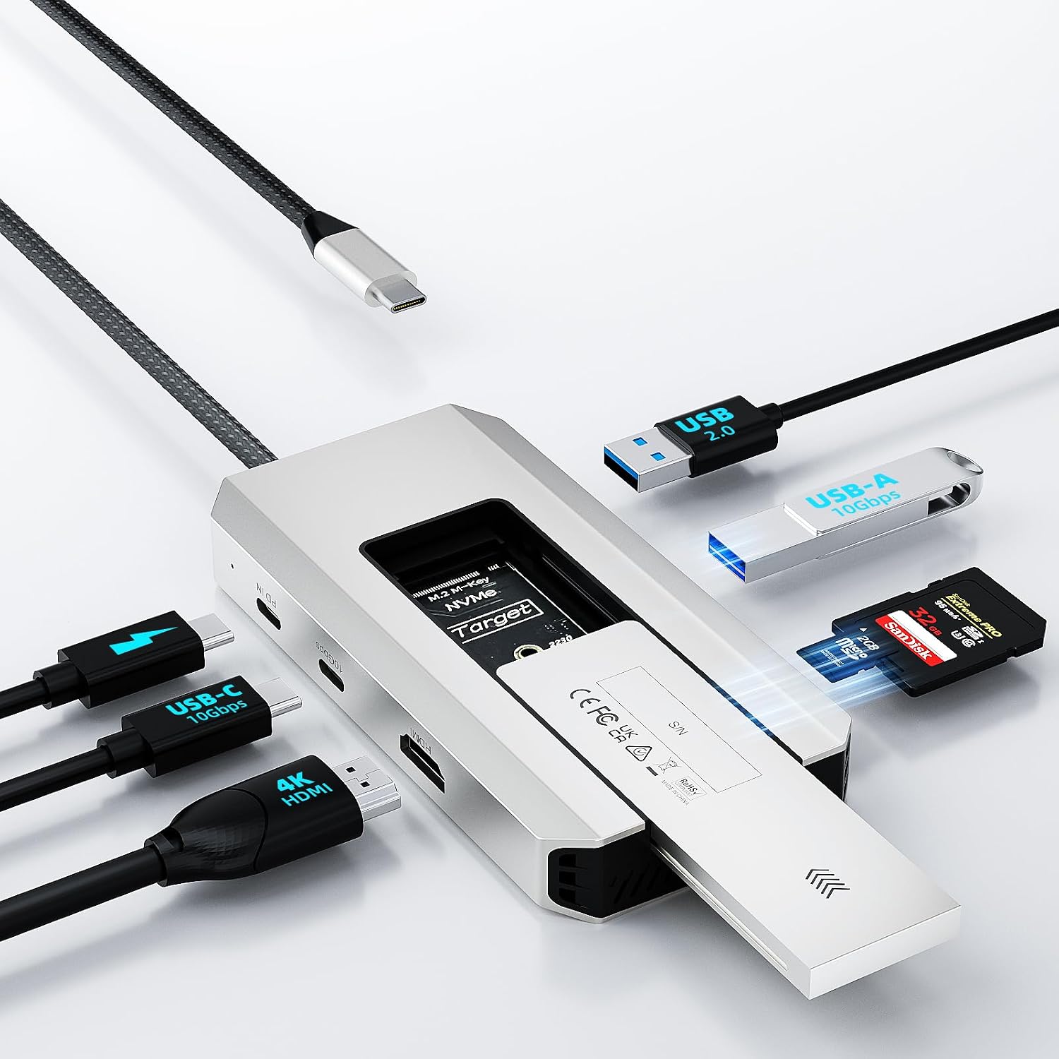 WAVLINK USB-C Hub, 10Gbps USB-C Hub with M.2 PCIeSATA SSD Port, HDMI, 100-W-PD, USB-A&C 3.22.0, SD&TF Compatible with MacBookChromebookDellHPLenovo