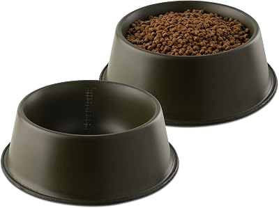 Flourish Stainless-Steel Dog Bowls | Extra Thick, Durable Pet Bowl | Non-Slip Silicone, Easy to Measure, Pet Bowls for Kibble & Water | for All Kind of Dogs & Cats Army Green-112 Ounces 2PK Large