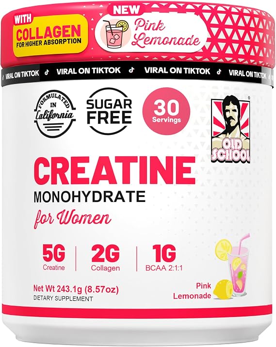 Old School Labs Creatine for Women with Collagen and BCAA, Pink Lemonade