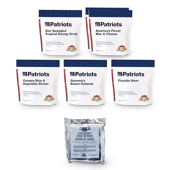 4Patriots 1-Week Survival Food Kits + Emergency Food Bars Bundle: 60 Long-Lasting Tasty Servings