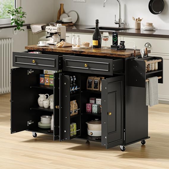 ComfyCorner 58" Rolling Kitchen Islands, Mobile Storage Kitchen Cart Black