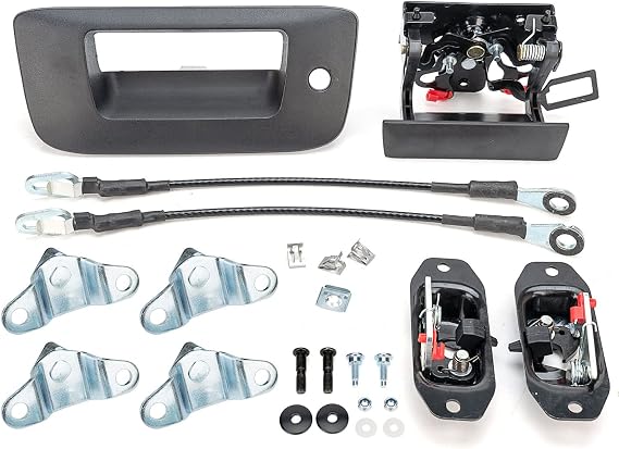 Tailgate Hardware Rebuild Kit Fit for 2007 2008 2009 2010 2011 2012 2013 2014 Chevy Silverado GMC Sierra 1500 2500 3500 (All Kit)-Tailgate Handle Bezel Latch and Cables Rods