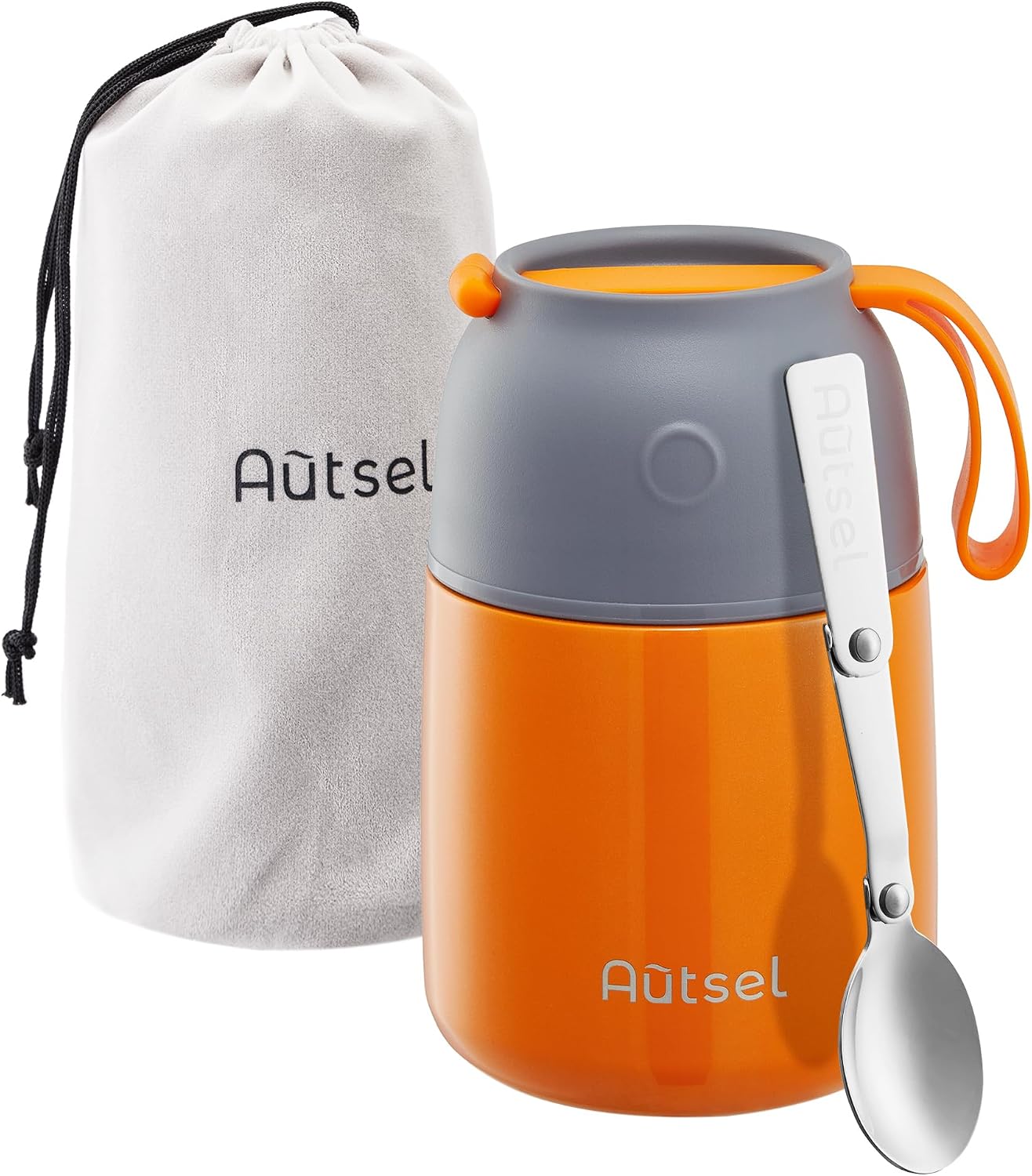 Autsel Food Flask for ColdHot Food, 500ml Thermal Soup Flask, Insulated Food Container, Stainless Steel Food Jar with Folding Spoon - Keep 12h Cold & Hot
