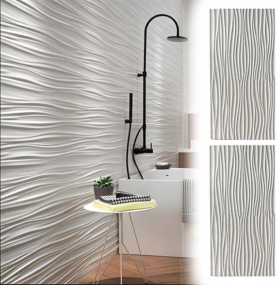 Wave Design 3D Wall Panel, Decorative Wall Cladding Panels for Living Room Lobby Office Gaming Setup, Cuttable 3D Wall Cladding, Easy to Install(Beige)