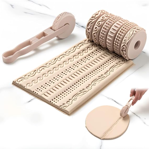 AceOrbit 6 pcs Clay Texture Rollers, for Modeling, Painting & Glaze Design, Pottery Tools Set