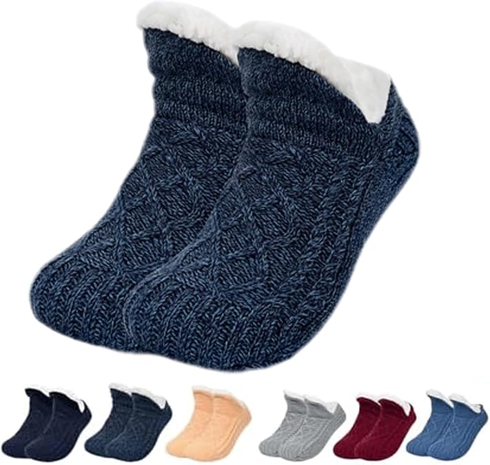hwqsad Socks, Fleecesox - Fleece-Lined Non-Slip Thermal Slippers Socks, Fleece-Lined, Non-Slip, Cozy