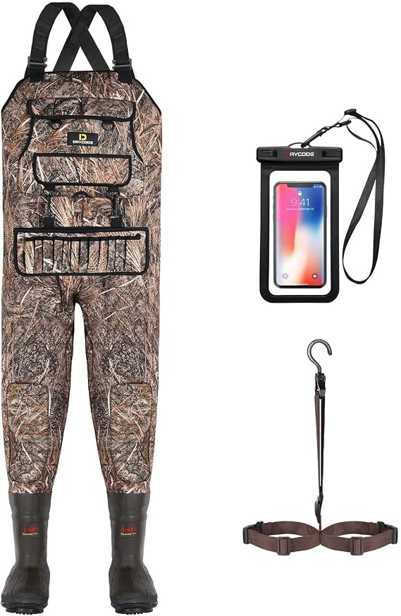 DRYCODE Chest Waders for Men with 1600g Boots, Waterproof Fleece-Lined Insulated Wader with Boot Hanger for Hunting
