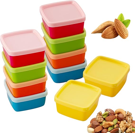 Small Food Containers with Lids,10 pcs Small Freezer Containers Mini Storage Boxes Stackable Snack Boxes Colourful Small Food Storage Containers for Store Fruit Sauce Condiments Snacks