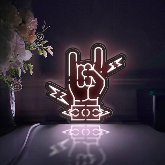 Rock and Roll Led Light Box, Rock Hand Gesture Wall Art Decor, Desktop Decorations, Bedroom Decor (Static Light, Medium Size)