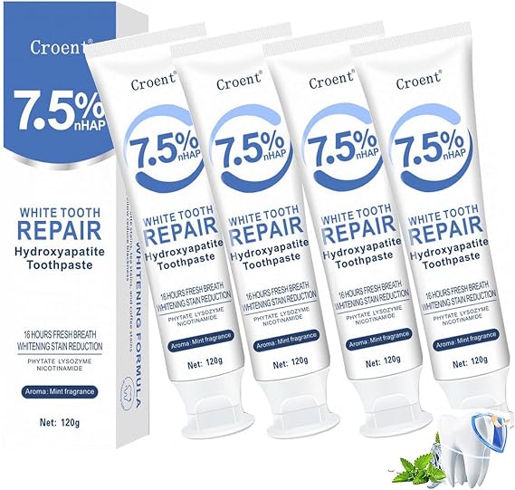 Hydroxyapatite Toothpaste 7.5% nHAP,ceelike hydroxyapatite Toothpaste for Enamel Protection and Tooth Strengthening Mint Fragrance 16 Hours Fresh Breath Breath (4 Pack, Mint)