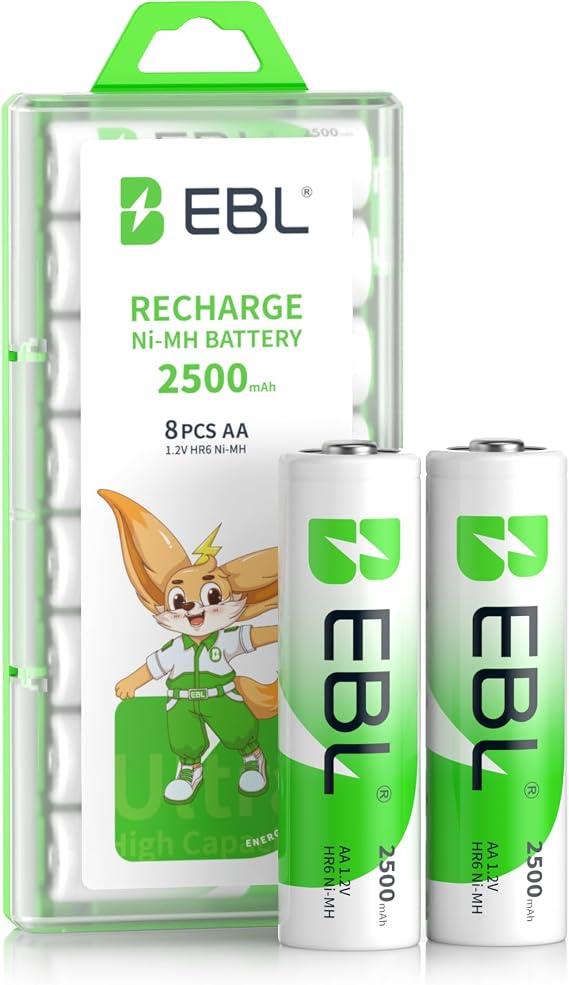 EBL AA Battery 2500 mAh Rechargeable AA Batteries Type NI-MH Pack of 8 1.2 V Mignon Batteries