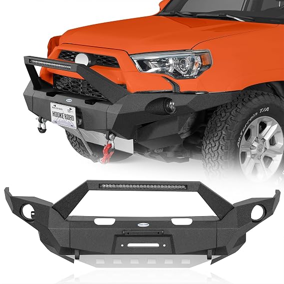 Hooke Road 4Runner Front Bumper Full Width Steel Bumper for 2014-2024 Toyota 4Runner (Excluding Limited Models), Overland Off-Road Bumper w/Bull Bar & Winch Plate & LED Light Bar