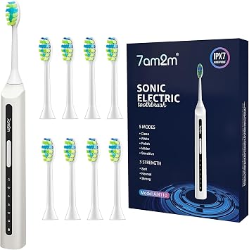 7AM2M Sonic Electric Toothbrush with 8 Brush Heads and 15 Adjustable Modes,High Power Toothbrushes(White)