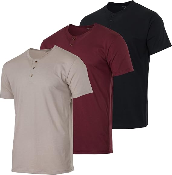 3 Pack Men's Cotton Henley Shirts Short Sleeve Button Up Casual Work Lounge