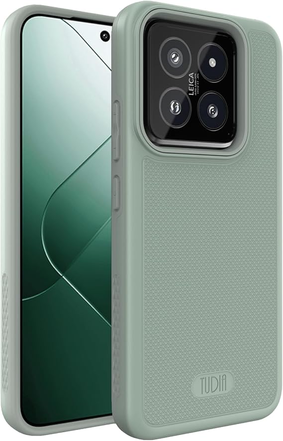 TUDIA DualShield Grip Designed for Xiaomi 14 5G Case (2024), [MergeGrip] Military Grade Dual Layer Shockproof Slim Tough Heavy Duty Protective Phone Case Cover - Green Lily